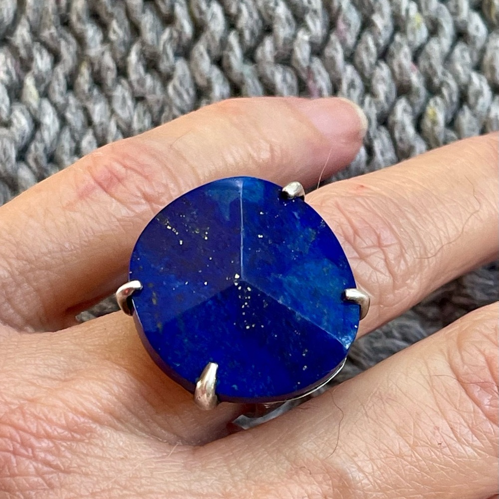 Beautiful Statement Natural Lapis Lazuli Sterling Ring 925 sz 6.5